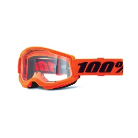 100% Strata 2 Goggle Neon Orange / Clear Lens