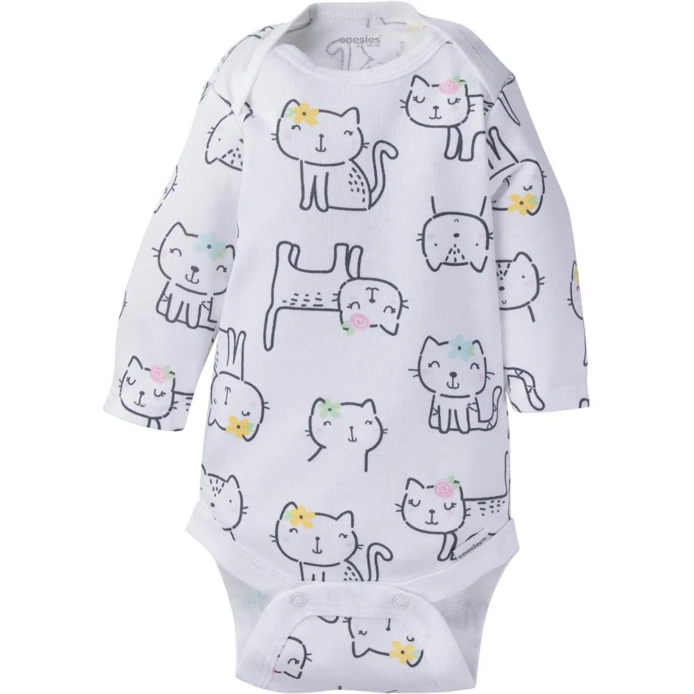 6-Pack Baby Girl Long Sleeve Kitty Onesies Brand Bodysuits