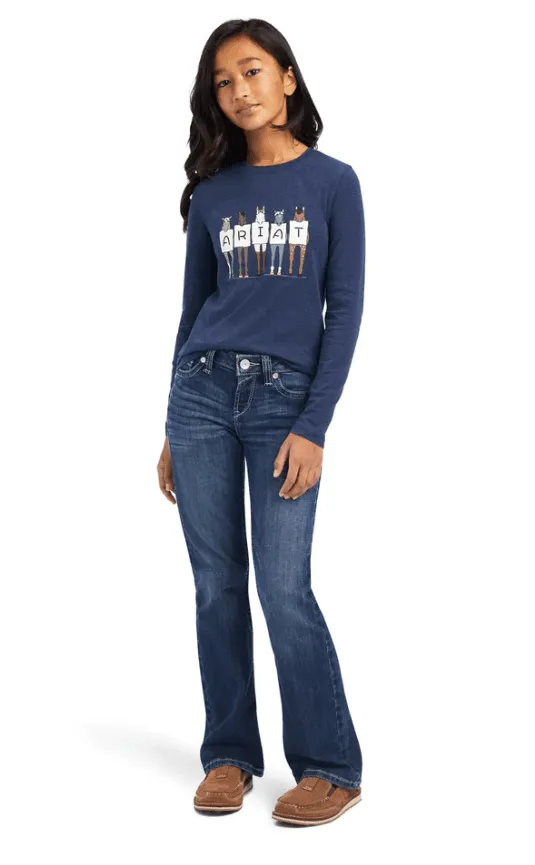 Ariat Youth Girl's Fan Club Navy Long Sleeve Tee 10041252