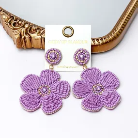 Beaded Flower Earrings in Lavender with Crystal Stones