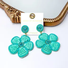 Beaded Flower Earrings in Turquoise with Crystal Stones