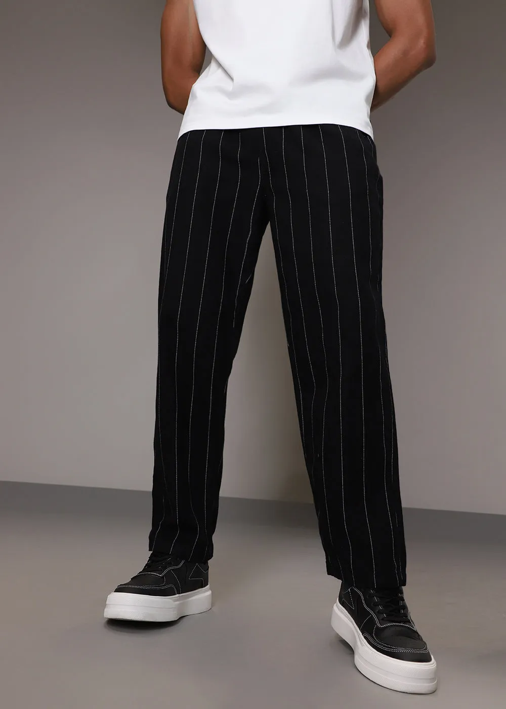 Black Cotton Linen Pant