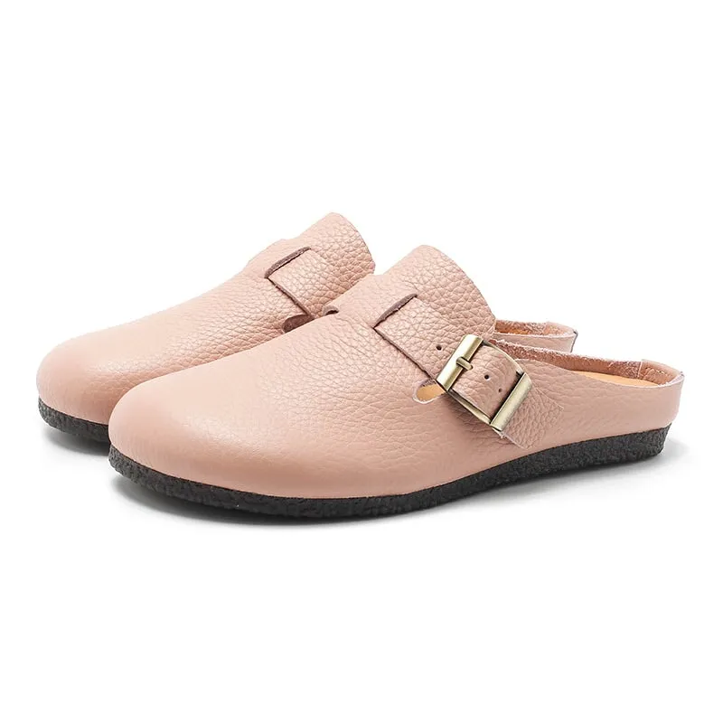 Buckle-fastening DetailedLeather Mules for Women Backless Sandals in 6 Colors