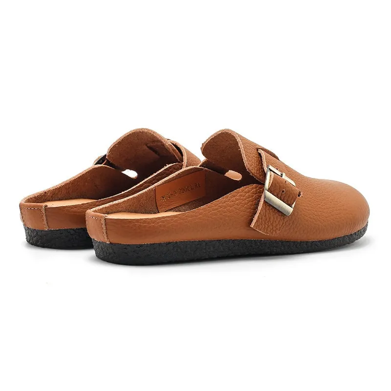 Buckle-fastening DetailedLeather Mules for Women Backless Sandals in 6 Colors