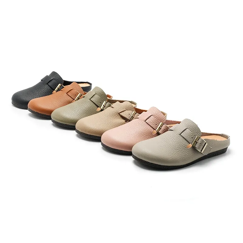 Buckle-fastening DetailedLeather Mules for Women Backless Sandals in 6 Colors