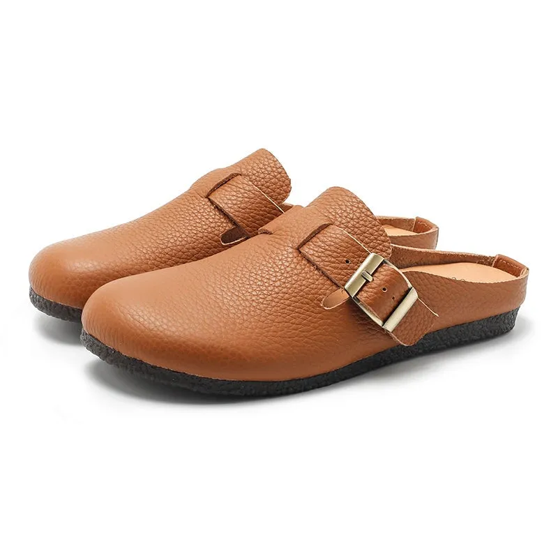 Buckle-fastening DetailedLeather Mules for Women Backless Sandals in 6 Colors