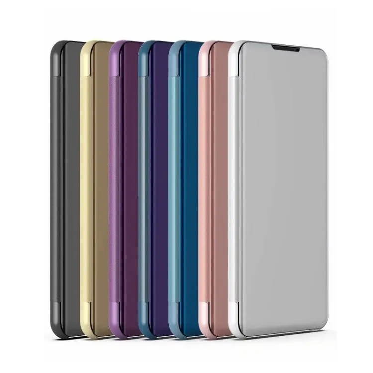 Compatible with iPhone 15 Plus Plated Mirror Leather Phone Case (Purple Blue) - Stylish, Protective Case with Flip Stand Design for Horizontal Viewing Mode - Artistic Electroplating Mirror Finish