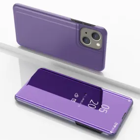 Compatible with iPhone 15 Plus Plated Mirror Leather Phone Case (Purple Blue) - Stylish, Protective Case with Flip Stand Design for Horizontal Viewing Mode - Artistic Electroplating Mirror Finish