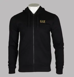 EA7 Gold Logo Full Zip Hooded Sweatshirt Black