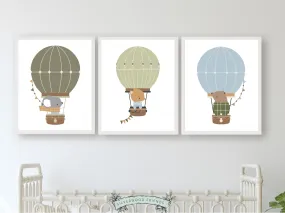 Green Woodland Animal Hot Air Balloon Prints