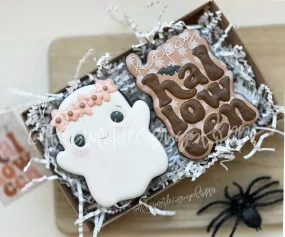 Happy Halloween Groovy Plaque & Ghost With Floral Crown Cookie Cutter - 2 Piece Set - Cookie Cutters