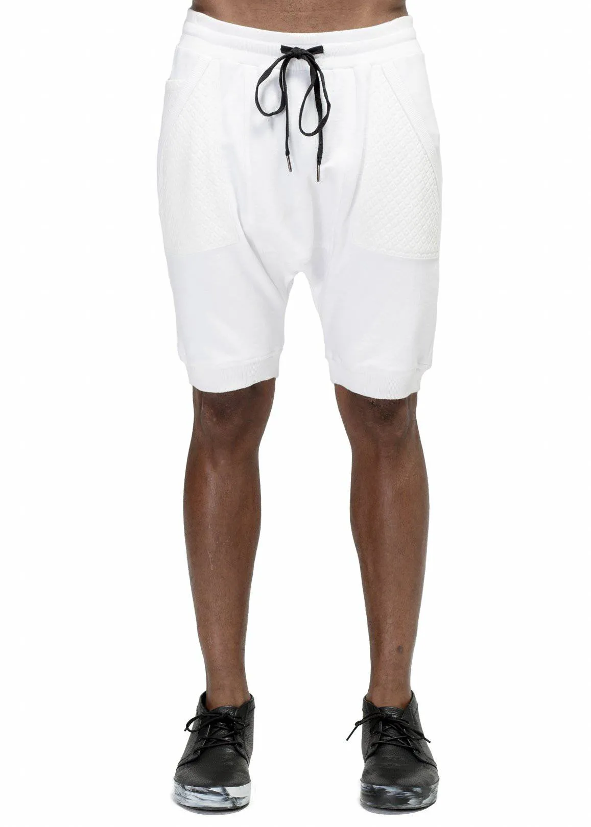 Konus Men's Drop Crotch Shorts Contrast Pockets in White