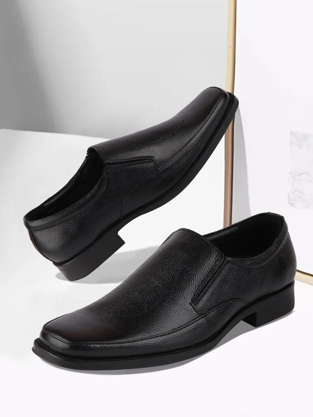 Men Black Plus Size Genuine Leather Formal Slip On Shoes