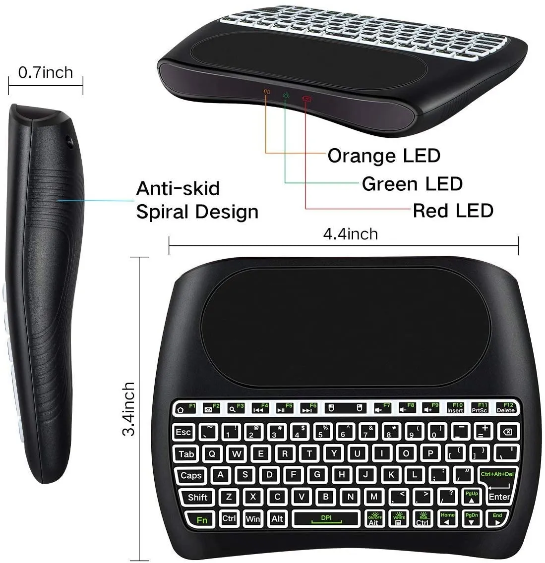 Mini Wireless Keyboard,D8 Mini Keyboard with Touchpad,Colorful Backlit Small Wireless Keyboard,Mini Handheld Remote Keyboard for Pc,Raspberry Pi 4, Android TV Box,Kodi,Windows 7 8 10