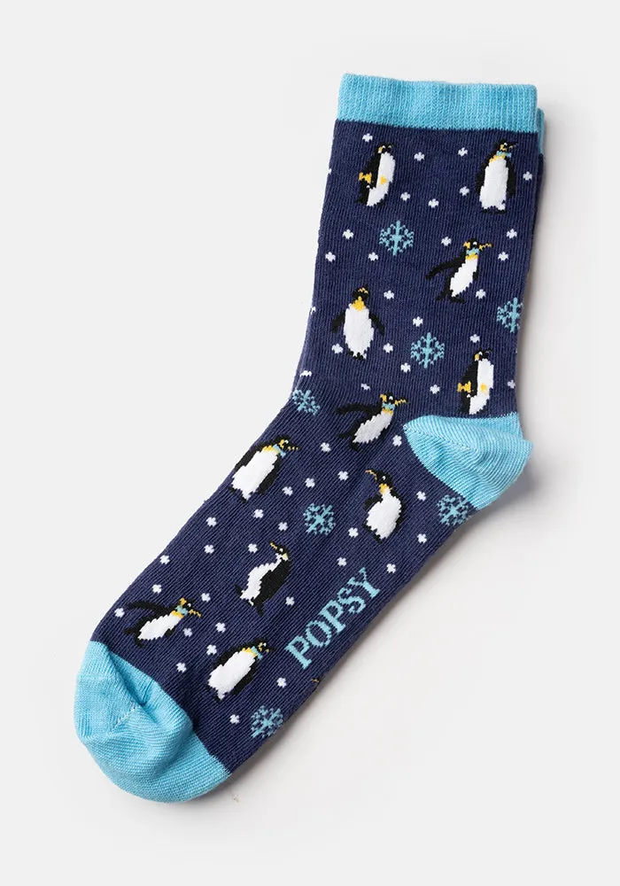 Navy Penguin Socks