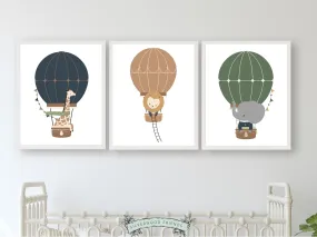 Neutral Safari Animal Hot Air Balloon Prints