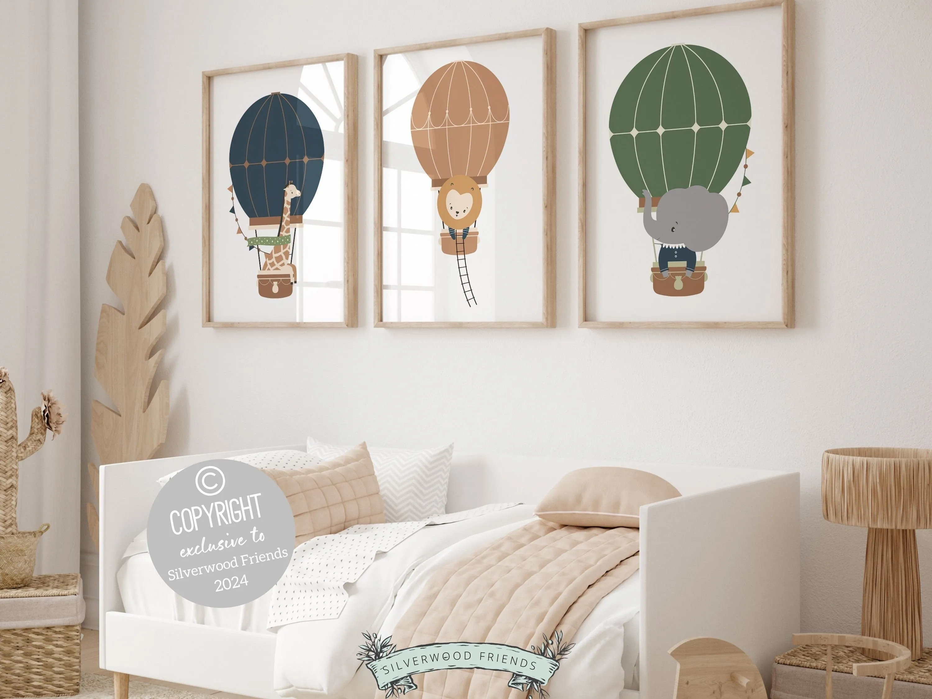 Neutral Safari Animal Hot Air Balloon Prints