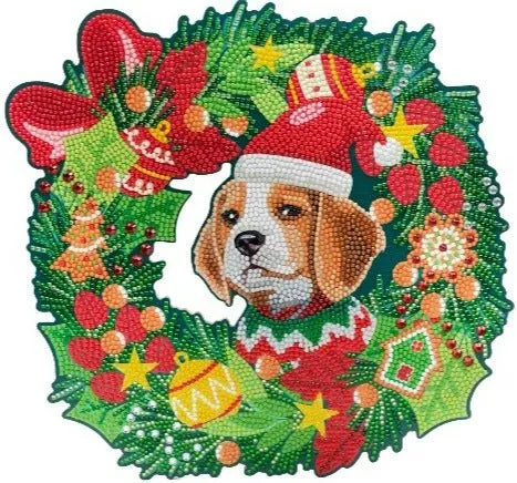 "Christmas Dog" Crystal Art Wreath 30cm