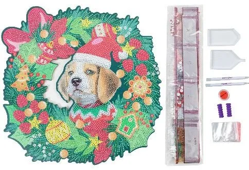 "Christmas Dog" Crystal Art Wreath 30cm