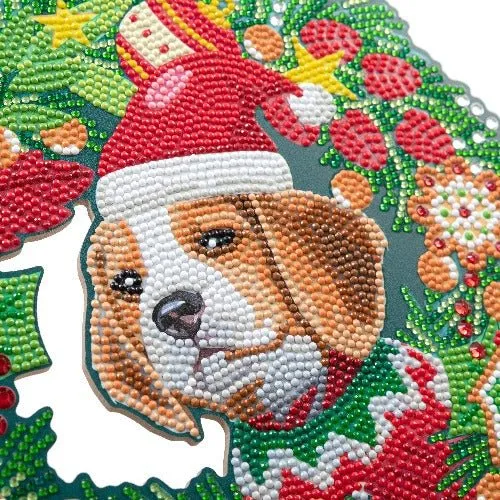 "Christmas Dog" Crystal Art Wreath 30cm