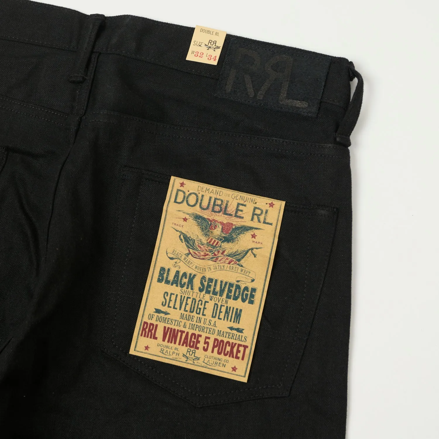 RRL 5-Pocket Selvedge Jean - New Black On Black Wash