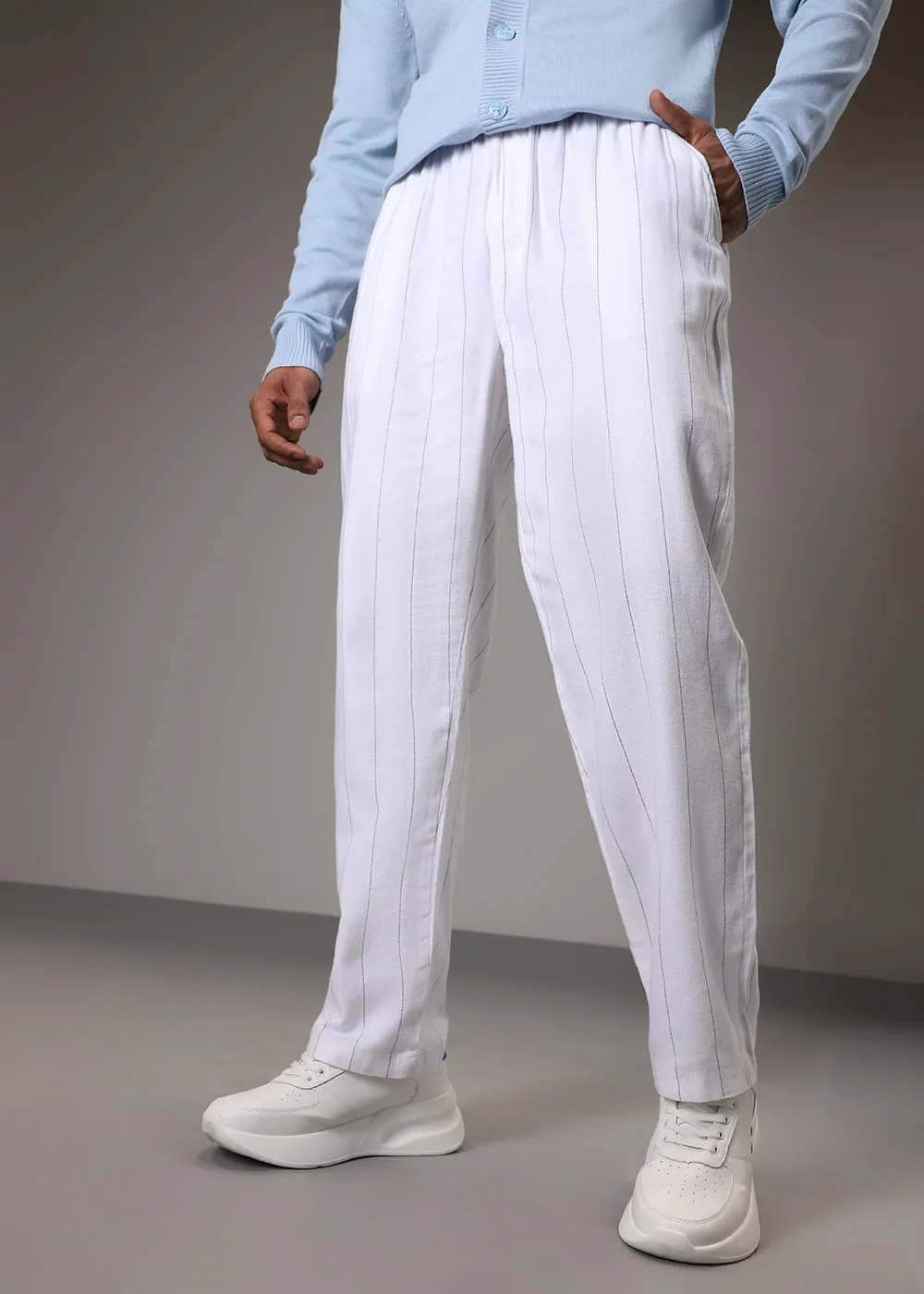 White Cotton Linen Pant