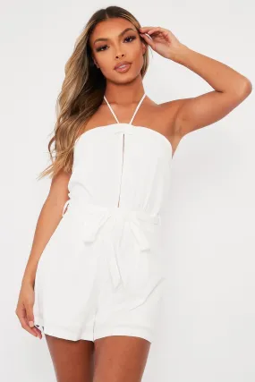 White Front Cut Out Halter Neck Playsuit - Breyah