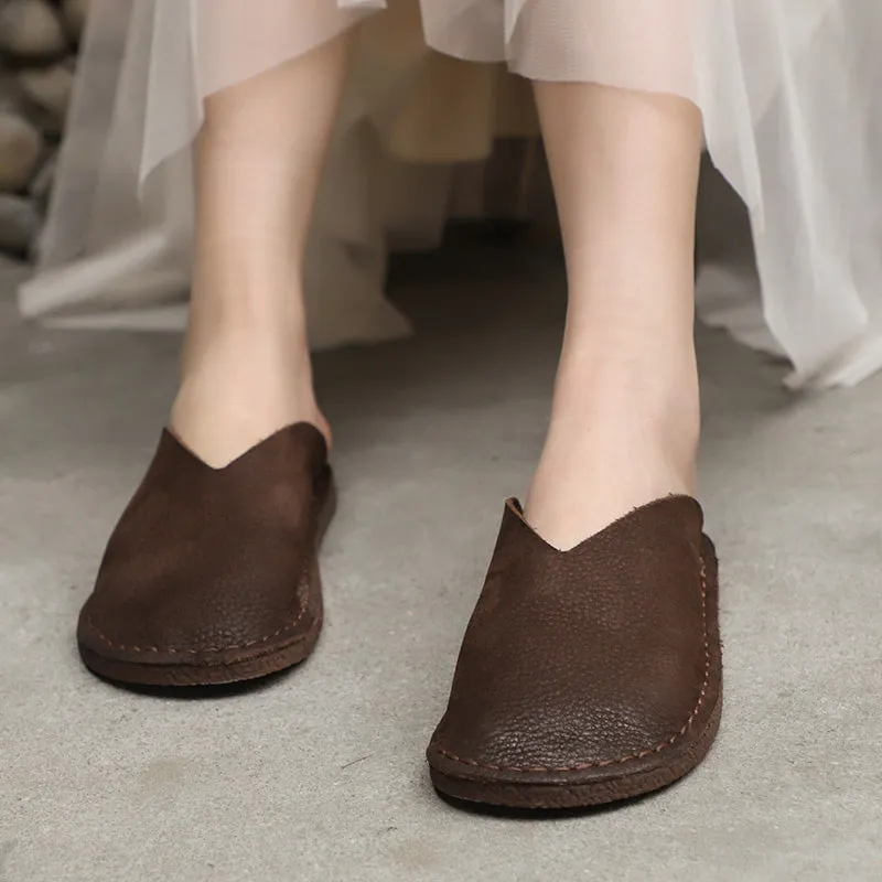 Women'S Slippers Leather Sandals  Flats Casual Slip On Shoes Brown/Coffee